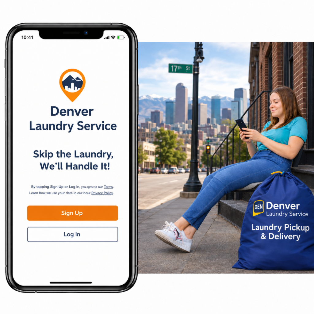 Denver Laundry Service app sign-up screen for scheduling laundry pickup and delivery