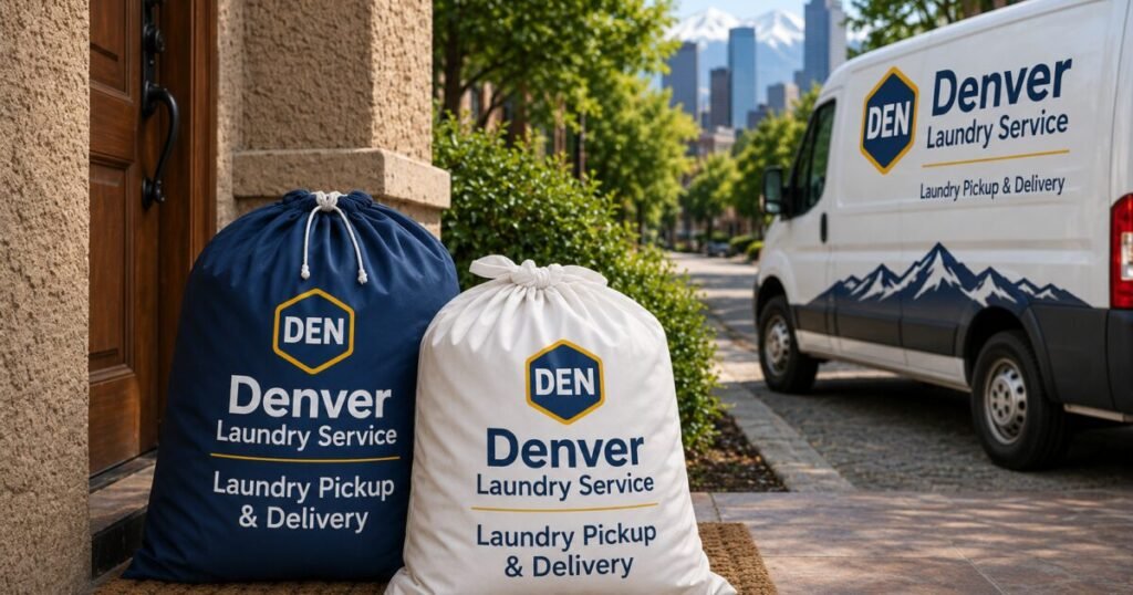 Denver Laundry Service delivery bags on a doorstep, top 10 Denver laundry services ranked